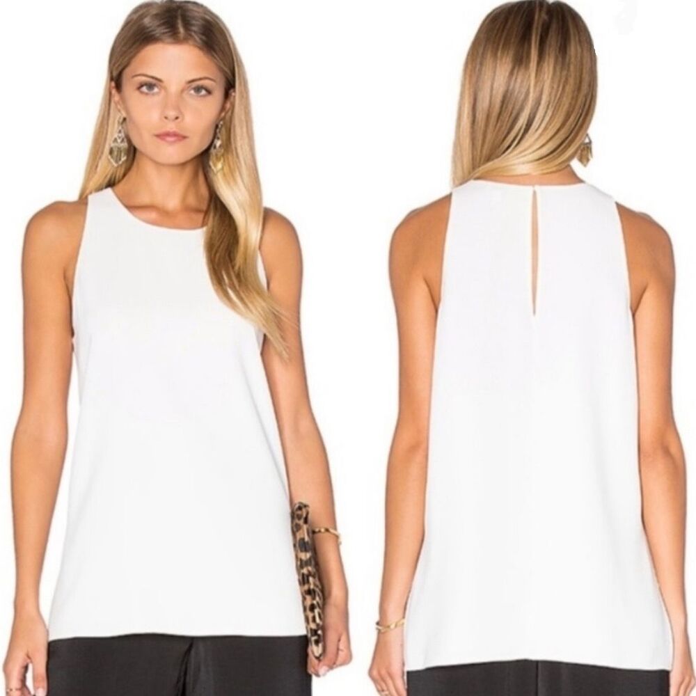 Vince Bonded Tank Top in Off White Vented Shell Sleeveless Blouse Classic sz S